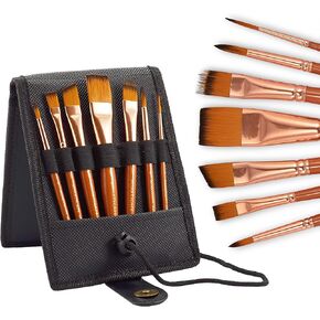 مجموعة فرش طلاء - 7 فرش سفر للرسم الاكريليك والزيت والالوان المائية والجواش والبلين اير - مقبض قصير للغاية - حقيبة حمل فنية احترافية - لوازم فنية من ماي ارت سكيب (اسود) in Kuwait