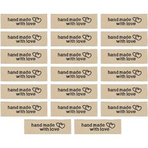 MECCANIXITY 20pcs Handmade with Love Woven Ribbon Sewing Labels Personalized Embroidered Fabric Tags for Handmade Items Crochet Clothing Hat Black
