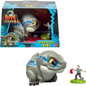 ​Jurassic World Bite Club Collectible Figure, Velociraptor 'Blue' Chubby Stylized Dinosaur Approx 4-Inch Figure with Accessory​