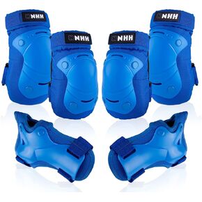 NHH Skateboard Knee Pads Set - 6 In 1 Protective Gear Set Knee Pads Elbow Pads and Wrist Guards for Kids Youth Adults Men and Women (Black-red, Large)