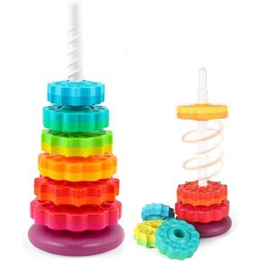 eivaai baby الغزل التراص اللعب الحسية للأطفال الصغار 1-3، قوس قزح حلقة تدور ألعاب مونتيسوري للأطفال 12 شهرا، لعبة تعلم التوحد لمدة 1 2 3 سنة واحدة فتاة صبي عيد الميلاد هدايا عيد الميلاد