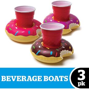 BigMouth Inc. Inflatable Donut Drink Holder Float, 3-pack, Chocolate, Strawberry and Berry Colored Floats, Great for Pool Parties and Special Events , MultiColor, One Size