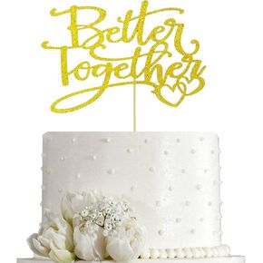 Better Together Cake Toppers - Bridal Shower, Mr and Mrs, Wedding Party Decorations, Double Sided Silver Glitter