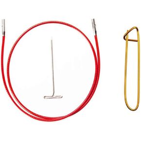 ChiaoGoo Twist Red Lace Cable Large 50-Inch (127cm) Fits US 9, 10, 10.5, 11, 13, 15 Interchangeable Knitting Needle Tips, Includes Tightening Key, 7550-L with Stitch Holder