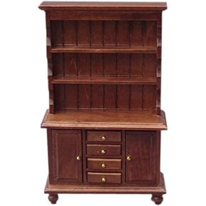1:12 Scale Miniature Cupboard Bookshelf Classic Wooden Mini Storage Hutch Kitchen Dollhouse Bookshelf Wood Cabinet 1:12 Furniture Display Showcase Decoration Sideboard Accessories (Walnut Color)