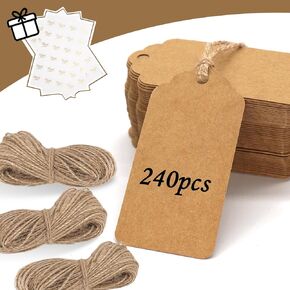 200pcs Gift Tags, Hanging Tags with String Kraft Paper Tags for Christmas Gift Wrapping Wedding Birthday Holiday Crafts (Scalloped) in Kuwait