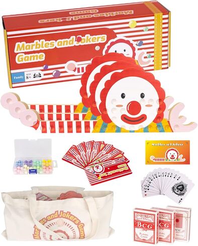 لعبة Extguds Marbles and Jokers اللوحية، 2-8 لاعبين، 8 ألواح خشبية + 48 كرة رخام ملونة + 3 مجموعات من أوراق اللعب + 8 بطاقات قواعد PVC + 1 صندوق تخزين رخامي + 1 حقيبة قماش + 1 دليل ألعاب (Jokers2.0) in Kuwait