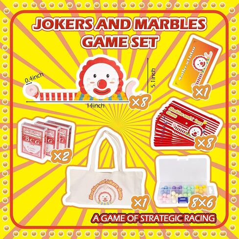 لعبة Extguds Marbles and Jokers اللوحية، 2-8 لاعبين، 8 ألواح خشبية + 48 كرة رخام ملونة + 3 مجموعات من أوراق اللعب + 8 بطاقات قواعد PVC + 1 صندوق تخزين رخامي + 1 حقيبة قماش + 1 دليل ألعاب (Jokers2.0) in Kuwait