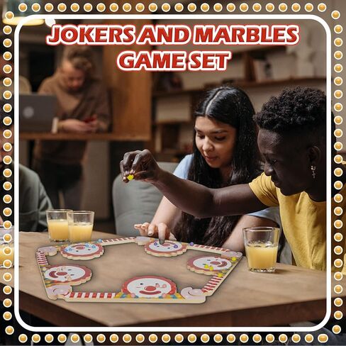 لعبة Extguds Marbles and Jokers اللوحية، 2-8 لاعبين، 8 ألواح خشبية + 48 كرة رخام ملونة + 3 مجموعات من أوراق اللعب + 8 بطاقات قواعد PVC + 1 صندوق تخزين رخامي + 1 حقيبة قماش + 1 دليل ألعاب (Jokers2.0) in Kuwait