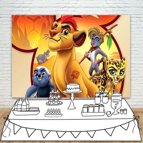 خلفية لمستلزمات حفلات اعياد الميلاد من ذا ليون جارد مقاس 7 × 5 بتصميم حيوانات برية على شكل اسد وحفلة استقبال المولود من الفينيل in Kuwait