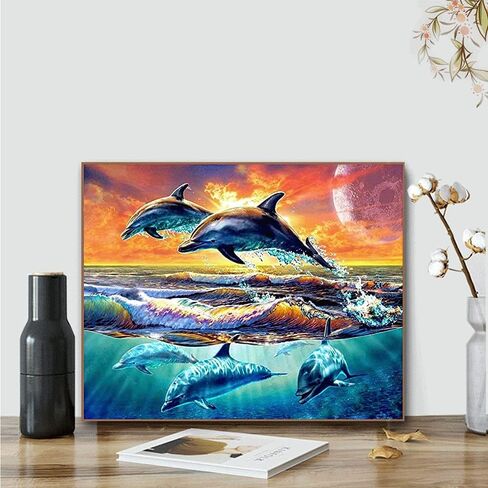 كيميلي DIY الطلاء حسب الأرقام للبالغين والأطفال سلاحف البحر الطلاء بالأرقام DIY اللوحة حيوانات المحيط طلاء أكريليك بواسطة الأرقام مجموعة لوحة المنزل جدار غرفة المعيشة غرفة النوم ديكور خمسة الدلافين in Kuwait