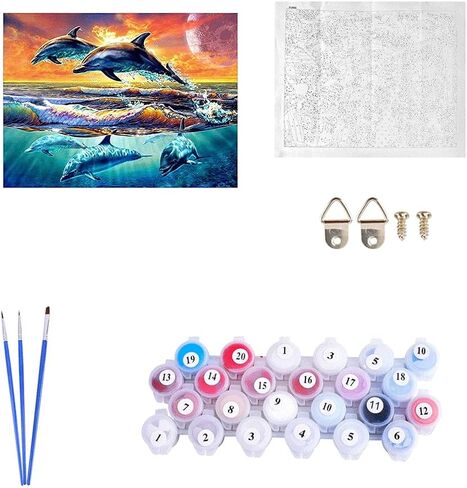 كيميلي DIY الطلاء حسب الأرقام للبالغين والأطفال سلاحف البحر الطلاء بالأرقام DIY اللوحة حيوانات المحيط طلاء أكريليك بواسطة الأرقام مجموعة لوحة المنزل جدار غرفة المعيشة غرفة النوم ديكور خمسة الدلافين in Kuwait