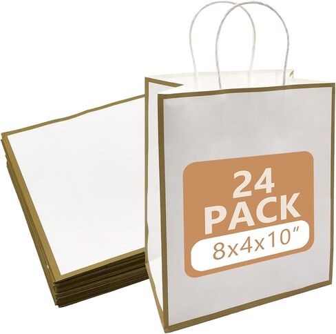 أكياس هدايا WBJKZJD، 24 عبوة من أكياس الورق بمقابض مقاس 8 × 4 × 10 بوصة من ورق الكرافت لحفلات الزفاف وأعياد الميلاد وحفلات استقبال المولود الجديد، ورق معاد تدويره بنسبة 100% (ألوان مختلطة) in Kuwait
