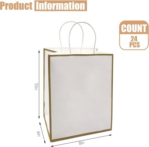أكياس هدايا WBJKZJD، 24 عبوة من أكياس الورق بمقابض مقاس 8 × 4 × 10 بوصة من ورق الكرافت لحفلات الزفاف وأعياد الميلاد وحفلات استقبال المولود الجديد، ورق معاد تدويره بنسبة 100% (ألوان مختلطة) in Kuwait