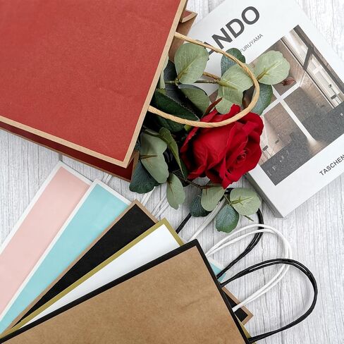 أكياس هدايا WBJKZJD، 24 عبوة من أكياس الورق بمقابض مقاس 8 × 4 × 10 بوصة من ورق الكرافت لحفلات الزفاف وأعياد الميلاد وحفلات استقبال المولود الجديد، ورق معاد تدويره بنسبة 100% (ألوان مختلطة) in Kuwait