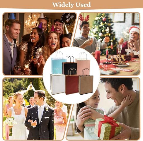 أكياس هدايا WBJKZJD، 24 عبوة من أكياس الورق بمقابض مقاس 8 × 4 × 10 بوصة من ورق الكرافت لحفلات الزفاف وأعياد الميلاد وحفلات استقبال المولود الجديد، ورق معاد تدويره بنسبة 100% (ألوان مختلطة) in Kuwait