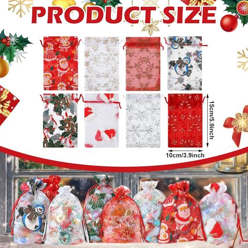 Wesnoy 150 Pcs Christmas Organza Bags Bulk 4 x 6 Inches Drawstring Pouch Snowflake Small Organza Gift Bags Christmas Mini Drawstring Bags for Xmas Party Favor Jewelry Candy Bags in Kuwait