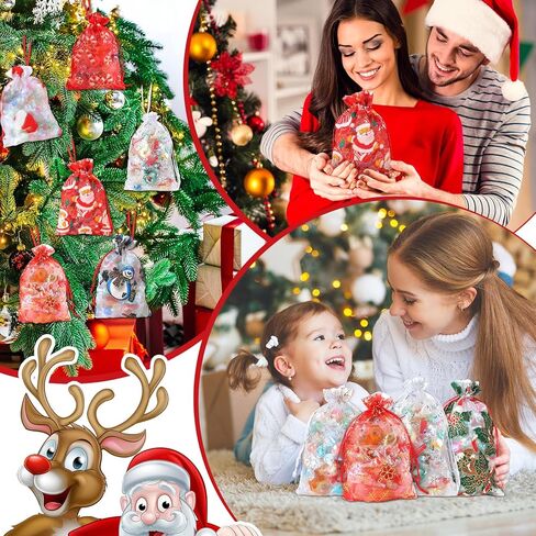 Wesnoy 150 Pcs Christmas Organza Bags Bulk 4 x 6 Inches Drawstring Pouch Snowflake Small Organza Gift Bags Christmas Mini Drawstring Bags for Xmas Party Favor Jewelry Candy Bags in Kuwait