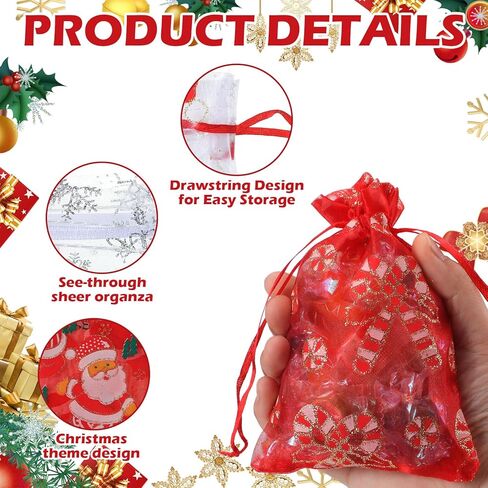 Wesnoy 150 Pcs Christmas Organza Bags Bulk 4 x 6 Inches Drawstring Pouch Snowflake Small Organza Gift Bags Christmas Mini Drawstring Bags for Xmas Party Favor Jewelry Candy Bags in Kuwait