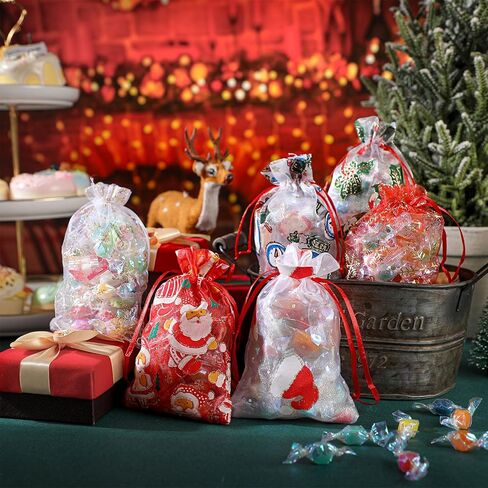 Wesnoy 150 Pcs Christmas Organza Bags Bulk 4 x 6 Inches Drawstring Pouch Snowflake Small Organza Gift Bags Christmas Mini Drawstring Bags for Xmas Party Favor Jewelry Candy Bags in Kuwait