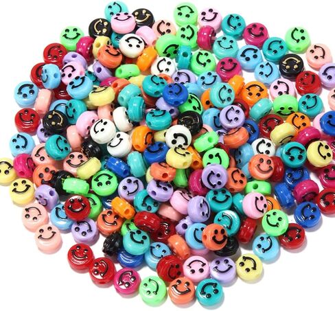 200 Pcs Smiley Face Beads Acrylic Smiley Beads Charms Jewellery Making Kit for Jewellery Beading Making Art Craft Weaving DIY Bacelets in Kuwait