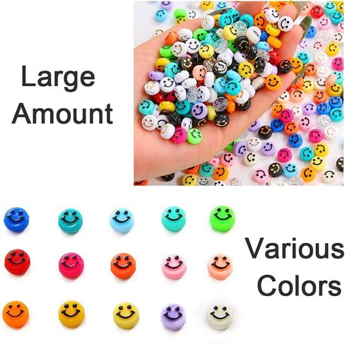 200 Pcs Smiley Face Beads Acrylic Smiley Beads Charms Jewellery Making Kit for Jewellery Beading Making Art Craft Weaving DIY Bacelets in Kuwait