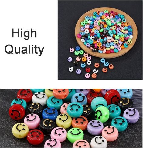 200 Pcs Smiley Face Beads Acrylic Smiley Beads Charms Jewellery Making Kit for Jewellery Beading Making Art Craft Weaving DIY Bacelets in Kuwait