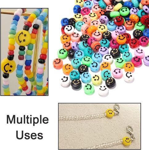200 Pcs Smiley Face Beads Acrylic Smiley Beads Charms Jewellery Making Kit for Jewellery Beading Making Art Craft Weaving DIY Bacelets in Kuwait