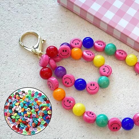 200 Pcs Smiley Face Beads Acrylic Smiley Beads Charms Jewellery Making Kit for Jewellery Beading Making Art Craft Weaving DIY Bacelets in Kuwait
