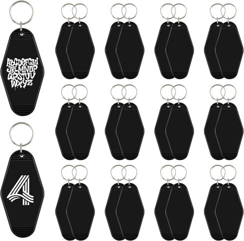 24 قطعة من سلاسل مفاتيح موتيل من اول ريال، علامات مفاتيح فندقية، ملصقات مفاتيح فارغة بالتسامي، زخرفة معلقة من الفينيل لنقل الحرارة بالليزر للحرف اليدوية اليدوية والقلادات وهدايا الكريسماس، اسود، 3.5 in Kuwait