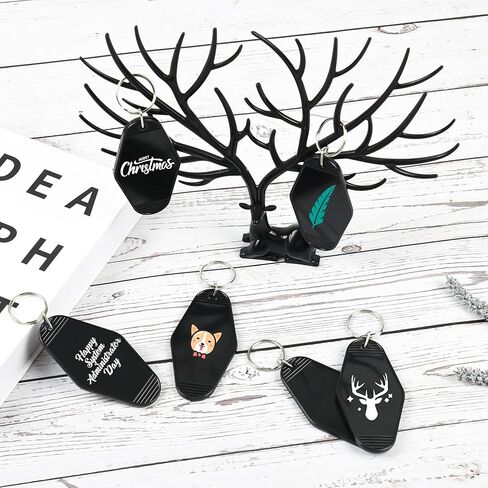 24 قطعة من سلاسل مفاتيح موتيل من اول ريال، علامات مفاتيح فندقية، ملصقات مفاتيح فارغة بالتسامي، زخرفة معلقة من الفينيل لنقل الحرارة بالليزر للحرف اليدوية اليدوية والقلادات وهدايا الكريسماس، اسود، 3.5 in Kuwait