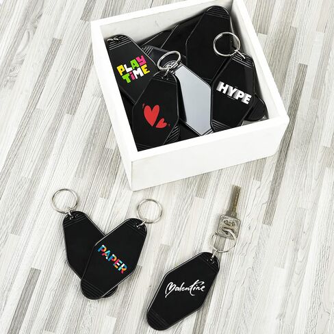 24 قطعة من سلاسل مفاتيح موتيل من اول ريال، علامات مفاتيح فندقية، ملصقات مفاتيح فارغة بالتسامي، زخرفة معلقة من الفينيل لنقل الحرارة بالليزر للحرف اليدوية اليدوية والقلادات وهدايا الكريسماس، اسود، 3.5 in Kuwait