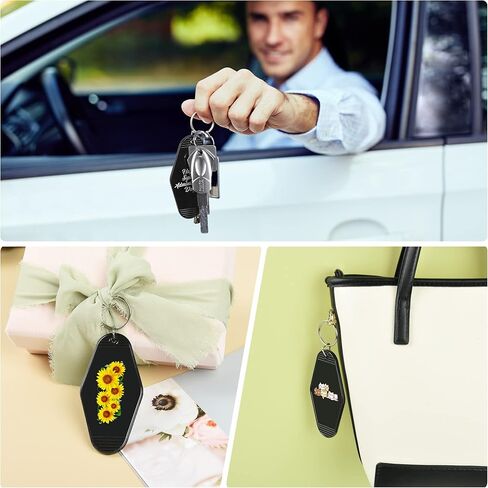 24 قطعة من سلاسل مفاتيح موتيل من اول ريال، علامات مفاتيح فندقية، ملصقات مفاتيح فارغة بالتسامي، زخرفة معلقة من الفينيل لنقل الحرارة بالليزر للحرف اليدوية اليدوية والقلادات وهدايا الكريسماس، اسود، 3.5 in Kuwait