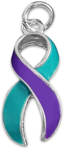 Teal & Purple Charms - Ribbon, Heart, Round Shaped for Sexual Assault & Suicide Prevention Awareness - Perfect for Jewelry Making, Bracelets, Necklaces, DIY Projects, Support Groups, Fundraisers, & More! in Saudi Arabia