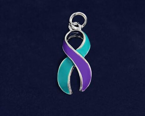 Teal & Purple Charms - Ribbon, Heart, Round Shaped for Sexual Assault & Suicide Prevention Awareness - Perfect for Jewelry Making, Bracelets, Necklaces, DIY Projects, Support Groups, Fundraisers, & More! in Saudi Arabia