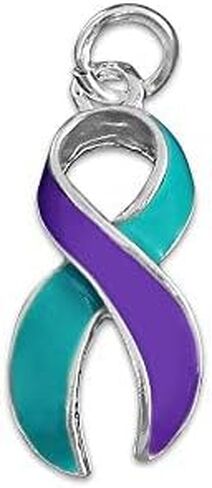 Teal & Purple Charms - Ribbon, Heart, Round Shaped for Sexual Assault & Suicide Prevention Awareness - Perfect for Jewelry Making, Bracelets, Necklaces, DIY Projects, Support Groups, Fundraisers, & More! in Saudi Arabia