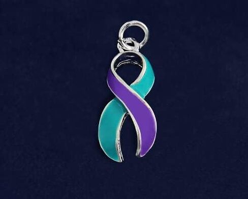Teal & Purple Charms - Ribbon, Heart, Round Shaped for Sexual Assault & Suicide Prevention Awareness - Perfect for Jewelry Making, Bracelets, Necklaces, DIY Projects, Support Groups, Fundraisers, & More! in Saudi Arabia