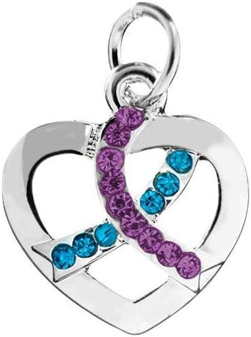 Teal & Purple Charms - Ribbon, Heart, Round Shaped for Sexual Assault & Suicide Prevention Awareness - Perfect for Jewelry Making, Bracelets, Necklaces, DIY Projects, Support Groups, Fundraisers, & More! in Saudi Arabia