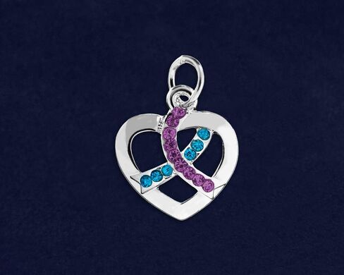Teal & Purple Charms - Ribbon, Heart, Round Shaped for Sexual Assault & Suicide Prevention Awareness - Perfect for Jewelry Making, Bracelets, Necklaces, DIY Projects, Support Groups, Fundraisers, & More! in Saudi Arabia