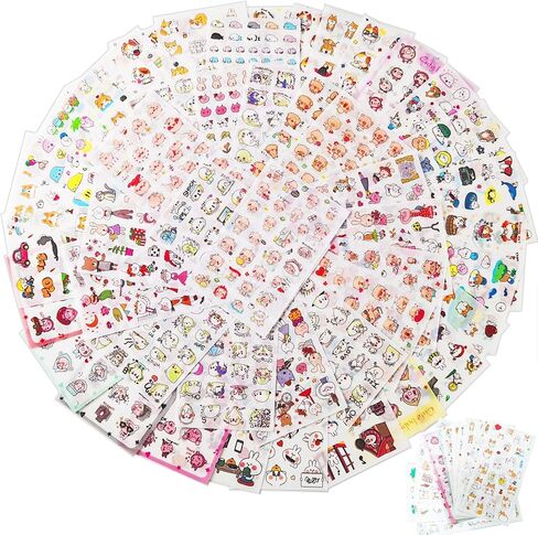 48 Sheets Kawaii stickers Cute Transparent Sticker Small Cartoon Girls Rabbit Cat Bear Pig Dolphin Pet Animal Waterproof Mini Stickers for Scrapbooking Planner Journaling DIY Arts Crafts Album Water Bottles Phone Cases(A) in Kuwait