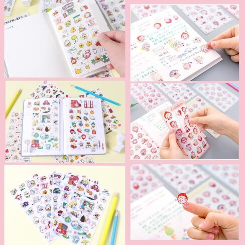 48 Sheets Kawaii stickers Cute Transparent Sticker Small Cartoon Girls Rabbit Cat Bear Pig Dolphin Pet Animal Waterproof Mini Stickers for Scrapbooking Planner Journaling DIY Arts Crafts Album Water Bottles Phone Cases(A) in Kuwait