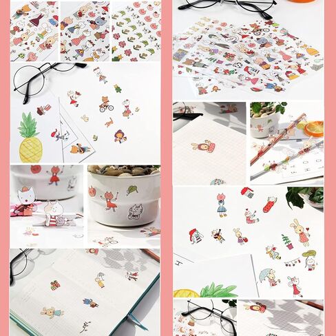 48 Sheets Kawaii stickers Cute Transparent Sticker Small Cartoon Girls Rabbit Cat Bear Pig Dolphin Pet Animal Waterproof Mini Stickers for Scrapbooking Planner Journaling DIY Arts Crafts Album Water Bottles Phone Cases(A) in Kuwait
