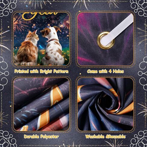 Happy New Year Door Banner Cover, 2024 New Year Eve Door Decorations Banner Dog and Cat Watching Fireworks Door Cover Porch Banner for Pets Puppy Lover New Year Holiday Party Front Door Decor Supplies in Saudi Arabia
