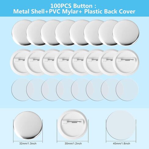 100 Pieces Blank Button Badge Parts for Button Maker Machine, Metal Shells, Plastic Back Cover and Clear Mylar Components, DIY Crafts Arts Supplies for Presents, Souvenirs in Kuwait