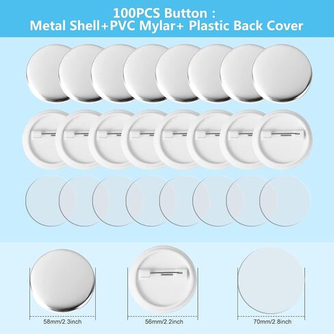 100 Pieces Blank Button Badge Parts for Button Maker Machine, Metal Shells, Plastic Back Cover and Clear Mylar Components, DIY Crafts Arts Supplies for Presents, Souvenirs in Kuwait