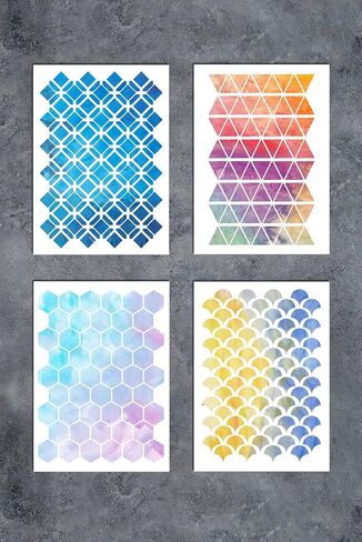GSS Designs Patterns Stencil Template Set（4 Pack）- Hexagon Triangles Fish Scale Oriental A5(6x8.25 Inch) - Art Painting for Card Making Canvas Furniture(SL-017) in Saudi Arabia