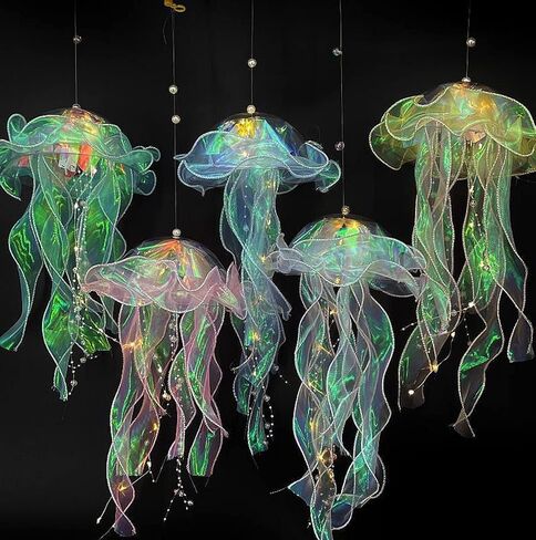 iksya Colorful Jellyfish Lamp - Glitter Iridescent Hanging Jelly Fish Lanterns Under The Sea Mermaid Party Decoration Table Centerpiece Ocean Theme Birthday Wedding Party Supplies (Color : 5PCS) in Saudi Arabia