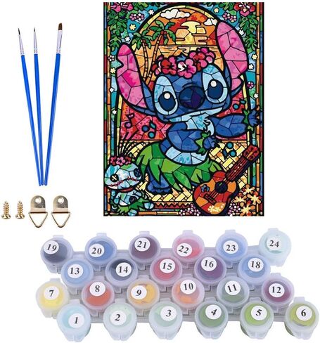 مطبوعات يدوية كيميلي بأرقام للبالغين والأطفال والأطفال ترسم حسب الأرقام بنفسك طلاء أكريليك بالأرقام مجموعة طلاء Lilo Stitch للمنزل وغرفة المعيشة وغرفة النوم وديكور ليلو وستيتش in Kuwait
