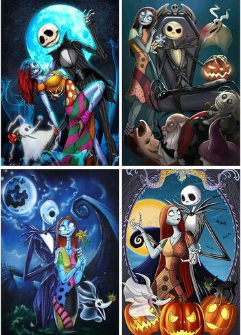 مجموعة من 4 قطع من الألماس المثقوب الكامل 5D، مجموعات طلاء أحجار الراين الماسية من UNIME للبالغين والمبتدئين، فن تطريز الحرف اليدوية، ديكور المنزل، 40.64 × 30.48 سم (جمجمة جاك القديسين) in Kuwait