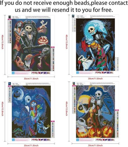 مجموعة من 4 قطع من الألماس المثقوب الكامل 5D، مجموعات طلاء أحجار الراين الماسية من UNIME للبالغين والمبتدئين، فن تطريز الحرف اليدوية، ديكور المنزل، 40.64 × 30.48 سم (جمجمة جاك القديسين) in Kuwait